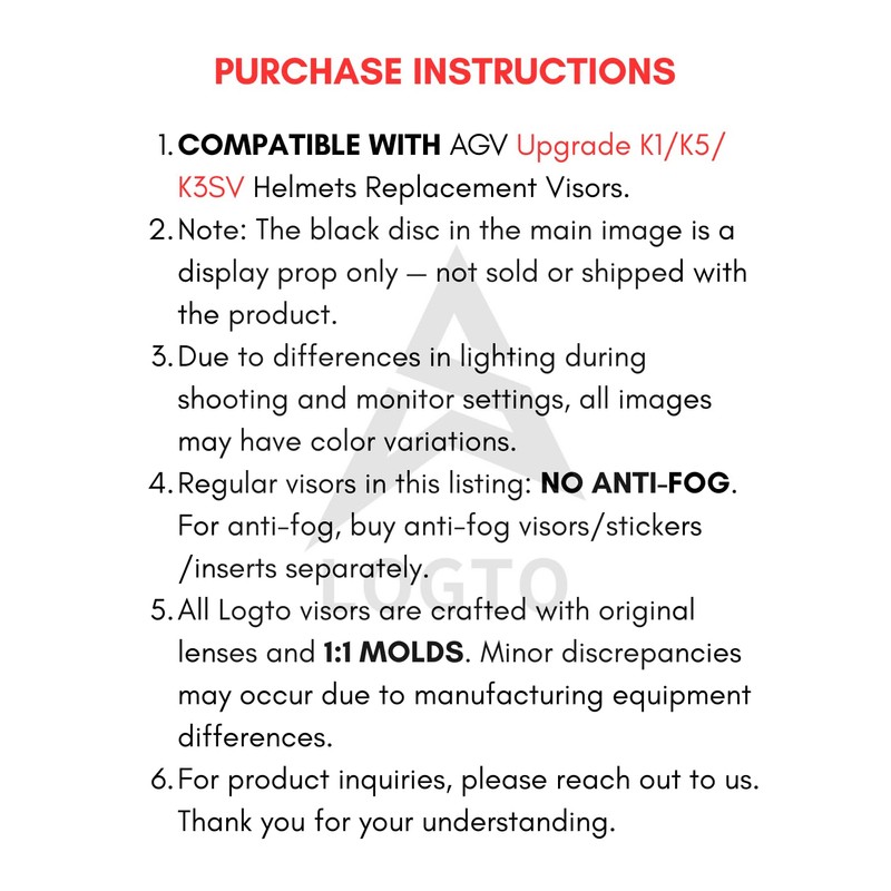 Logto Compatible With Upgrade Agv K1 Visor Replacement K3SV K5