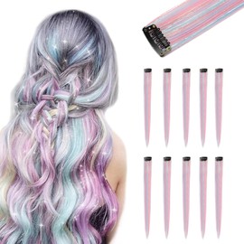 KASESSS 10 Stück HaarsträHnen Bunt, Hair Extensions Clip In FüR MäDchen 22 Zoll, Clip In Extensions,HaarsträHnen Zum Einklipsen FüR Party Highlights