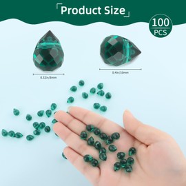 Nexlynk 100PCS Crystal Glass Beads 8×10mm, Malachite Green Faceted Teardrop Shape Beads, Shiny Crystal Beads Bulk for Jewellery Making, Necklace Bracelet Earring DIY Craft Projects