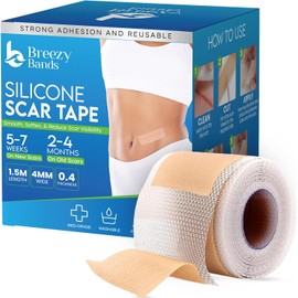 Láminas de silicona para cicatrices, cinta adhesiva para cicatrices quirúrgicas, cinta adhesiva de silicona para cicatrices, cesárea, abdominoplastia, cicatrices queloides (rollo de 1,5