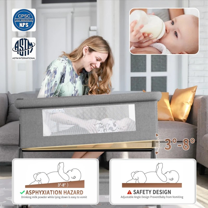 HDJ Baby Bassinet Bedside Crib Infant Sleeper Bed Cradle Newborn