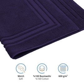 Komfortec Bath Mat Set, 2 Pieces, Terry Cloth Shower Mat, Washable Shower Mat & Bath Mat, 600 g/m² & 100% Cotton, Absorbent & Quick Drying, 50 x 70 cm, Navy Blue