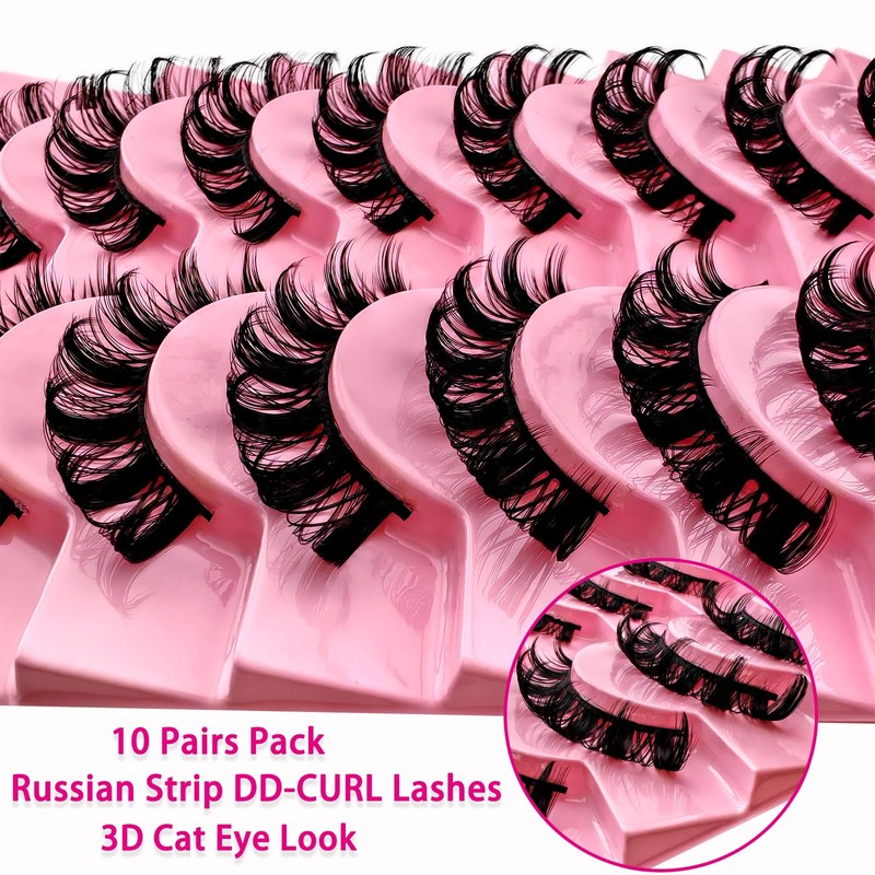 10 Pairs of 3D Artificial Eyelashes Russian False Natural Look