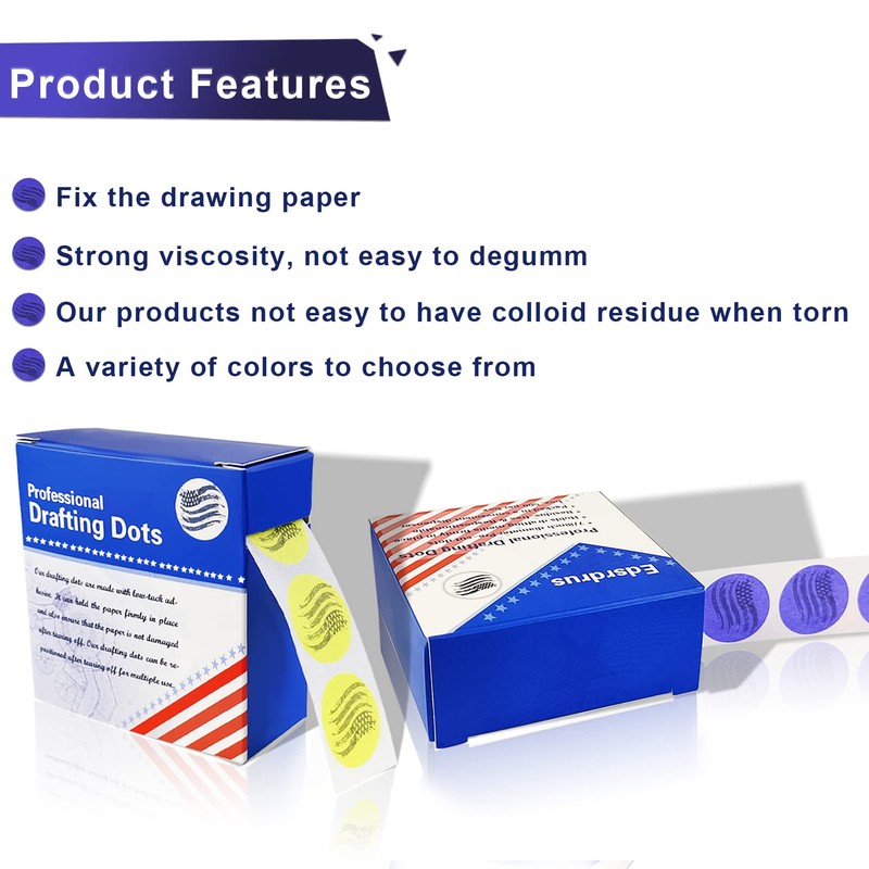 EDSRDRUS 3 Pack Drafting Dots 7/8” Diameter, Low Tack, Easy