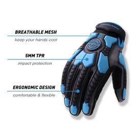 HANDLANDY Anti Vibration Gloves Men Impact Resistant Work Gloves, Padded Palm Grip Heavy Duty Working Gloves (Blue, M)