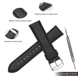 Avohome Genuine Leather Watch Band,French Swift Fine Grain Cowhide,Quick Release,black,22mm,black thread,silver buckle