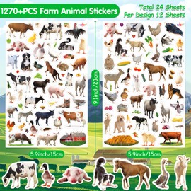 LINAYE 24 Sheets Farm Stickers for Kids, 1270 PCS Farm Animal Cow Horse Stickers for Scrapbooking,Water Bottles,Envelopes,Laptop for Kids Boys Girls