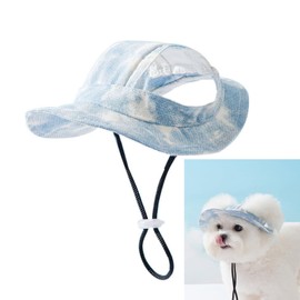 Dog Baseball Cap, Adjustable Dog Outdoor Sport Baseball Hat, Sun Protection Cap Visor Sunbonnet Outfit with Ear Holes for Puppy Small Dogs (Blue, Small)