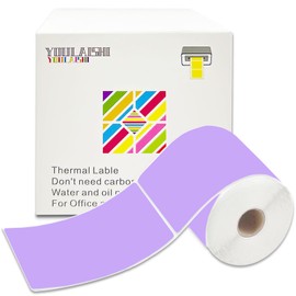 YOULAISHI 3 X 5 Inch Printable Waterproof Rectangle Color Coding Labels, 300 Per Roll Adhesive Color Coding Stickers for Bar-Codes, Address, Small Business Labeling, Inventory (Light Purple)