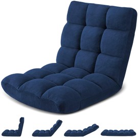 Avocahom Folding Floor Gaming Chair 14-Poistion Cushioned Adjustable Floor Lazy Sofa Chair w/Breathable Cotton & Skin-Friendly Flannel for Adults & Kids Perfect for Reading Gaming Meditating, Darkblue