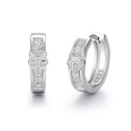 PARYFO Viking Creole Earrings for Men 925 Sterling Silver Nordic Wolf Earrings Wolf Hoop Earrings Viking Jewellery Gifts for Men Boys Women Unisex, Sterling Silver, None