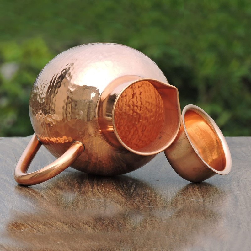 Pure Copper Water Jug with Bowl, Heavy Duty Copper Jug