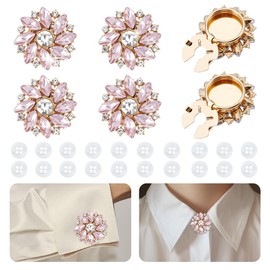 NBEADS Pack of 6 Rhinestone Button Covers, 2.7 cm Flowers, Removable Shirt Button Clips with 20 Pieces, 4-Hole Plastic Buttons for Sewing, Clothing, Embellishments, Bright Padparadscha