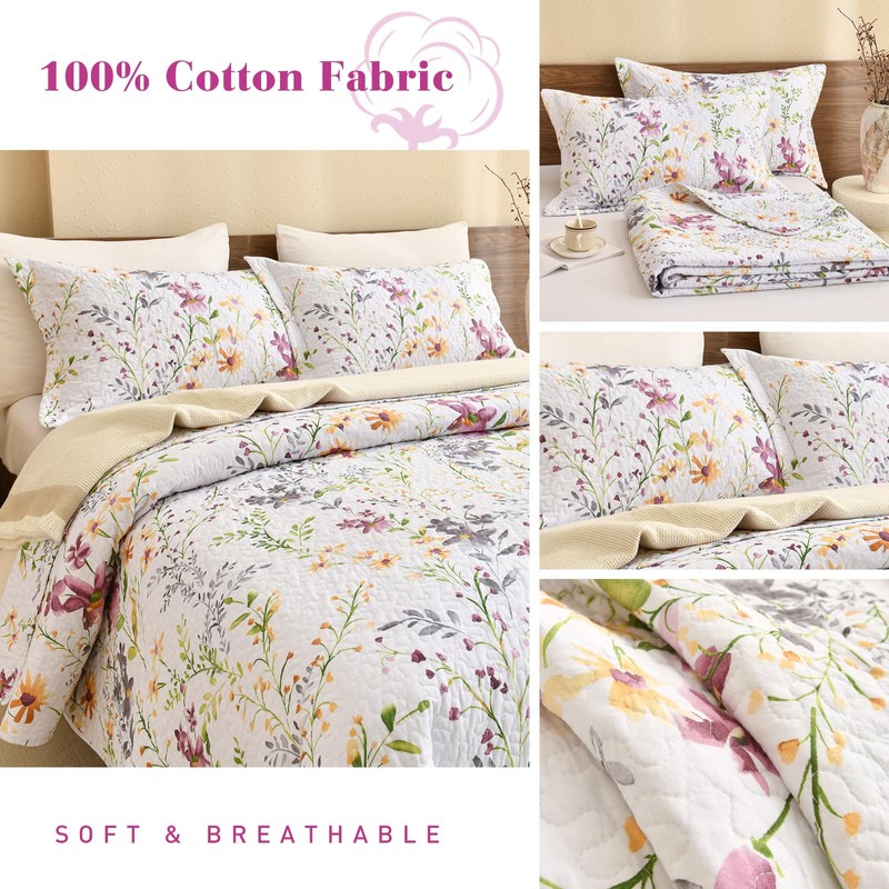 QSH 100% Cotton Quilt King Size Bedding Set (110"x98") 3Pcs