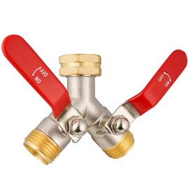 DINGBAI High Flow Garden Hose Splitter 2 Way, Heavy Duty Brass Hose Splitters, With Long Handle,2 Way Water Hose Splitter,Full Flow Hose Splitter Connector, Y Valve 3/4 Inch GHT Thread.
