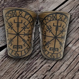 Thajaling Leather Gauntlet Wristband, Hand Made Full Grain Leather Wristband, Leather Cuffs Armband Jewelry, Viking Wrist Guard, Viking Runic Compass Bracers for Historical Reenactments (Khaki)