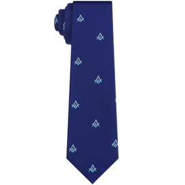 AMITER Woven Necktie for Freemason, Mens Fashion Neck Ties with Masonic Square & Compass - Blue