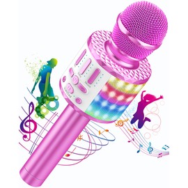 Karaoke Mikrofon, Drahtloses Bluetooth Mikrofon Kinder mit LED, Tragbares Karaoke Maschine zum Singen, Karaoke Mädchen Jungen Spielzeug Geschenke, KTV Lautsprecher Recorder für Smartphone PC