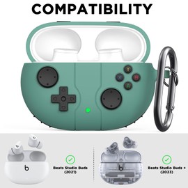 Silicone Case for Beats Studio Buds Case Cover, 2021/2023 New Beats Studio Buds, Wireless Earbuds Silicone Case Accessories with Keychain, Pine Green