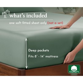 California Design Den King Fitted Sheet Only Deep Pocket, 1 Pc 100% Cotton Mattress Fitted Sheet, No Pop-Off Elastic, Durable Sateen Weave, Soft King Bed Fitted Sheet (Sage Green)