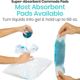 Vive Commode Absorbent Pads (100 Pack) - Disposable Pads for Toilet, Bedpan and Commode Liners - Seniors Urine Absorber for Portable Toilet - Super Absorbent for Incontinence - Turns Liquid Into Gel