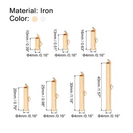 uxcell 280Pcs Slide on End Clasps, 10/13/16/20/25/30/40mm Tube Ball Bead Slider Crimp Ends for Multi-Strand DIY Craft Making, Light Golden, Silver Tone