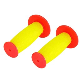 F & R NEW! ABSOLUTE GENUINE 115MM LONG  BICYCLE PVC MUSHROOM GRIP IN RED/YELLOW.