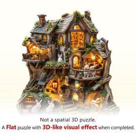 KaayeeWood Wooden Puzzle for Adults, Rabbit Tree House Wooden Puzzle, Unique Wooden Puzzle with Gift Box, Gifts for Children and Adults (34 x 30.7 cm, 230 Pieces)