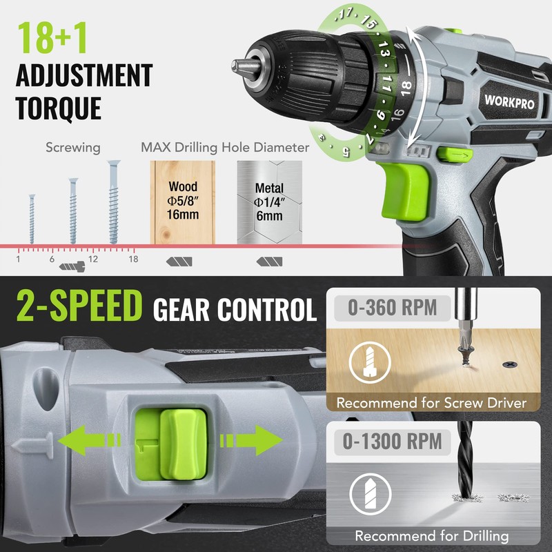 WORKPRO Home Tool Kit with Power Drill, 108PCS Power Home