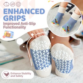 ANTSANG Baby Toddler Socks With Grippers Girls Boy Kids Unisex Winter Warm Thick Cotton Ankle Crew Non-Slip/Anti-Skid Socks 9 Pairs(Cute Animal,6-12 Months)