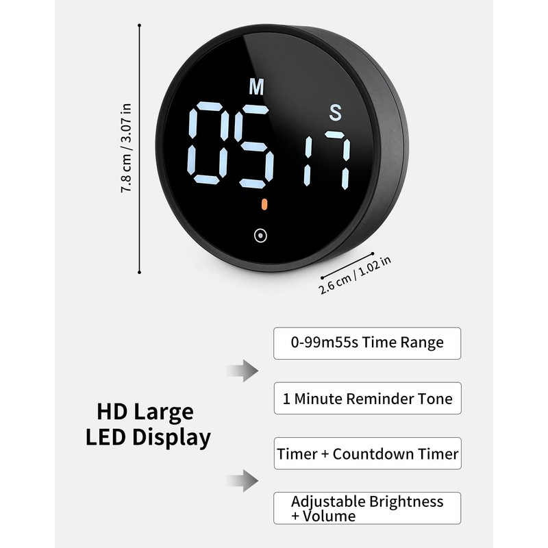 Birshe Magnetic Timer Smart Timer Kitchen Alarm Clock Digital Magnetic