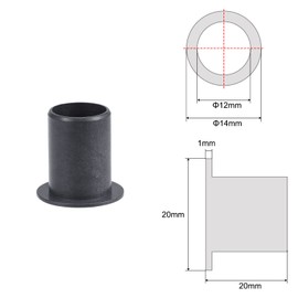 sourcing map Flanged Sleeve Sleeve Bearing 12 mm Bore 14 mm Outer Diameter 20 mm Length POM Coated Oil-Free Bushings Black