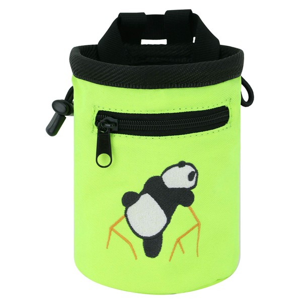 AMC Climbing Chalk Bag with Embroidery/Front Pocket/Belt (Fluorescent Green, 6 inches x 4 inches)