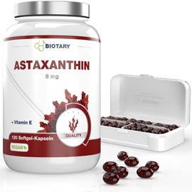 Astaxanthin 8 mg | 120 Softgel Kapseln | Vegan | mit Vitamin E | inclusive Pillenbox | hohe Bioverfügbarkeit| Haematococcus Pluvialis | Super-Antioxidans (1)