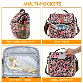 Women Insulated Lunch Bag,Large Lunch Tote Bag with Detachable Shoulder Strap and Buckle Handle Floral