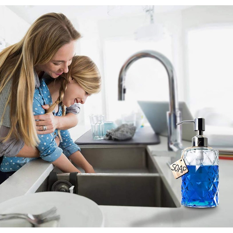 JASAI Diamond Design 12 Oz Glass Soap Dispenser, Kitchen soap
