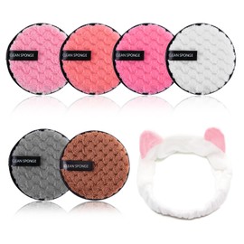 Pack of 6 Make-Up Pads Washable, Microfibre Make-Up Remover Pads with Hair Band, Reusable, for Facial Cleansing, Skin Care
