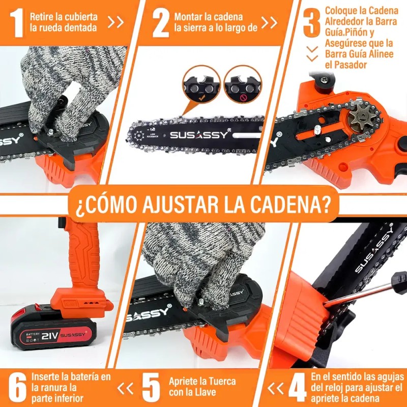 Mini Motosierra Electrica Inalambrica Mano Portatil 6 Inch Color Naranja