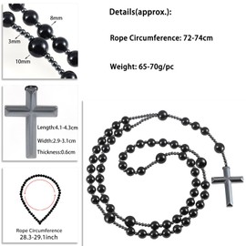 Nupuyai Hematite Stone Cross Pendant Rosary Beads Chain for Men and Women, Gemstone Prayer Chain, Catholic Cross Necklace, Crystal Healing Stone Meditation Reiki Jewellery, Obsidian Obsidian Hematite,