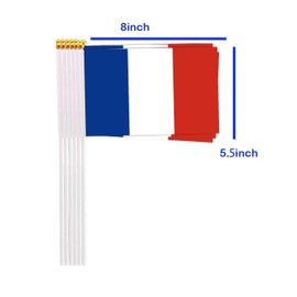 25 Packs Small France Flags on Handheld Stick，Miniature French Flag for Outside,4x6 Inch Mini Hand Held Banner with Golden Topper,Patriotic Decorations