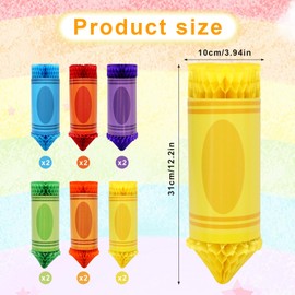Tinoaly 12pcs Crayon Classroom Decorations, Back to School Classroom Ceiling Honeycomb Decorations Crayon Hanging Honeycomb for School Party Supplies