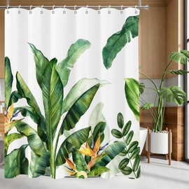 Shower Curtain Tropical Green Palm Plants Shower Curtains for Bathroom Watercolor Sage Green Tropical Leaf Flowers Botanical Bathtub Shower Curtain Sets Palm Leaf Shower Curtains 72"x72" with Hooks