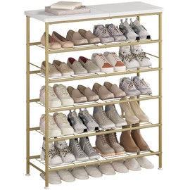 SUOERNUO Shoe Rack Organizer 6 Tier for Closet Entryway Free Standing Metal Storage Shoe Shelf with MDF Top Board，Gold