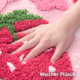 QJHOMO Pink Bathroom Rug Strawberry Bath Mat Non-Slip Washable Bath Mat Colourful Bath Mat Soft Microfibre Shower Mat Absorbent Bathroom Rug 45 x 65 cm