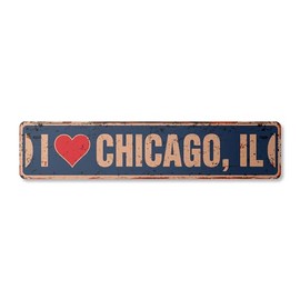 I Love Chicago Illinois Vintage Plastic Street Sign il City State us Wall Road décor Gift | Indoor/Outdoor | 24" Wide