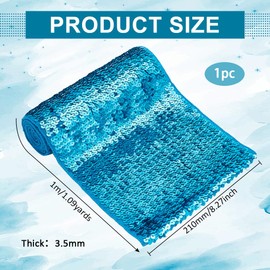 FINGERINSPIRE 1.1 Yards/1M Sky Blue Elastic Stretch Sequins Fabric, 21cm Wide, Polyester & PET, High Density Round Sequins, Perfect for Sewing, Dress, Party Decoration