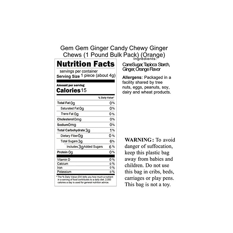 Gem Gem Ginger Candy Chewy Ginger Chews (1 Pound Bulk