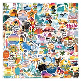 120 Pcs Summer Coconut Tree Beach Stickers for Laptop Water Bottles,Bicycle,Skateboard,Computer,Beach Cute Style Decorative Stickers Waterproof Vinyl,Graffiti Stickers for Girls Boys Children Teens