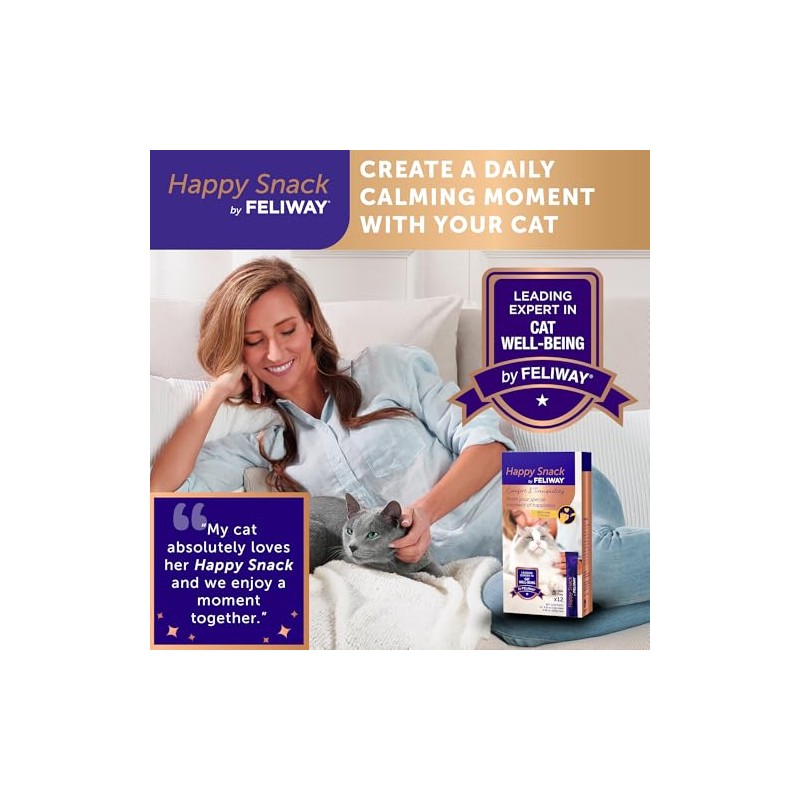 Happy Snack by FELIWAY®, Delicious, Lickable, Squeezable Purée Cat Treats