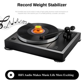Tenlysound Record Weight Disc Stabilizer Turntable Level Speed Measure Strobe Scale Record Puck Aluminum LP Weight Clamp with Bubble Level for Vinyl Record Player Phonograph (Gold)